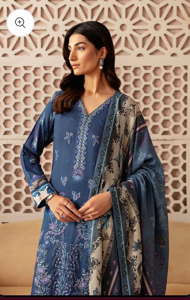 (196) Riwaj by Ramsha Viscose Embroidered Suit with Printed Dupatta