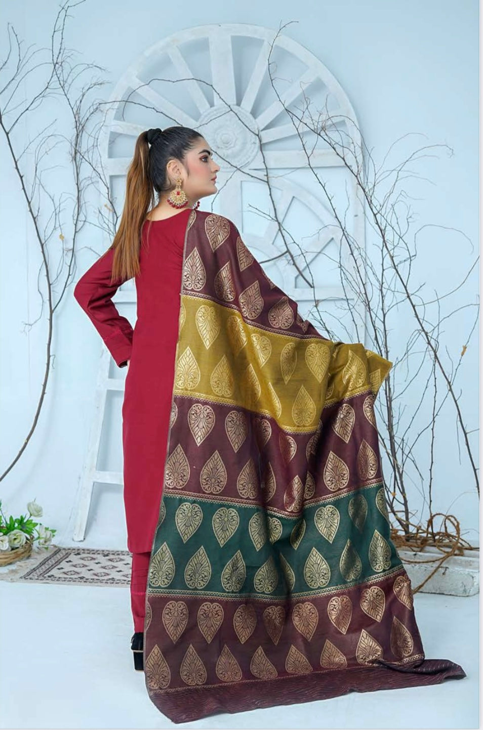 (155) Pakistani Dhanak Contrast Shawl Suit | Autumn Winter Ready to Wear
