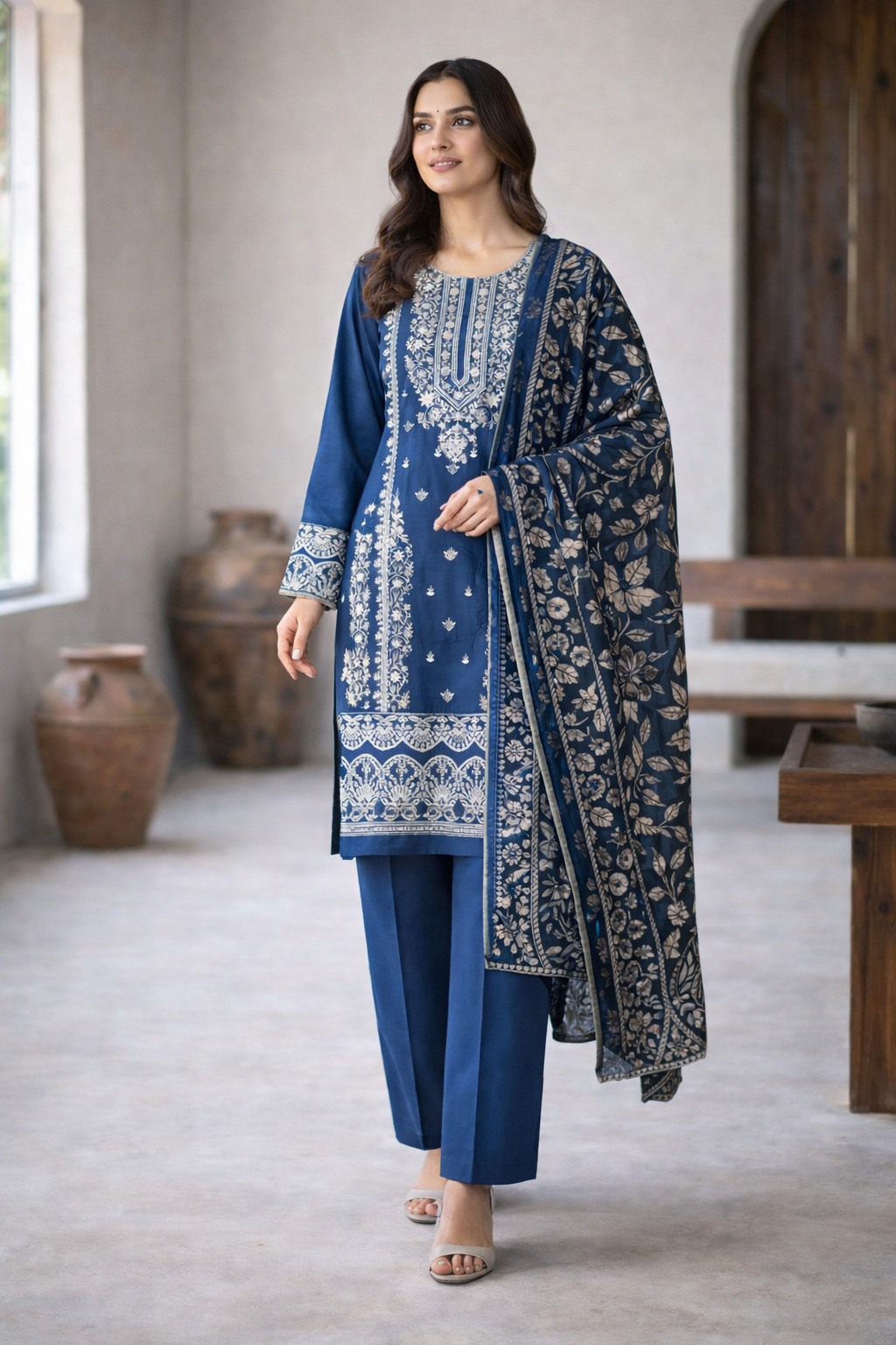 (319) Pakistani Viscose Suit | Embroidery & Palachi Dupatta Set