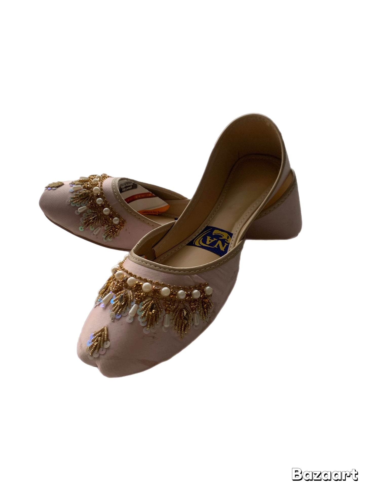 (S31) Handmade Satin Khusa – Gold Embroidered Punjabi Jutti with Soft Foam Comfort