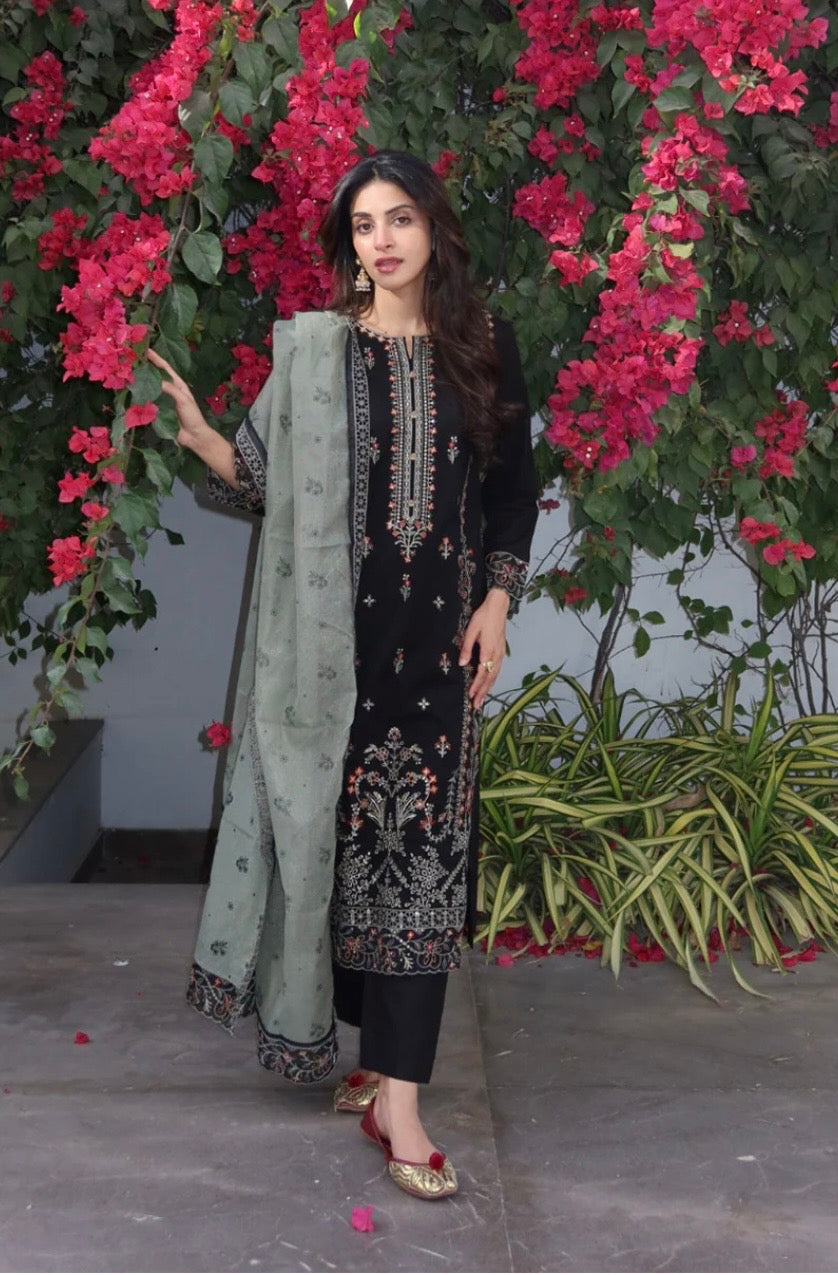 (171) Tawakkal Embroidered Sequin Silky Lawn Suit with Khaddi Dupatta