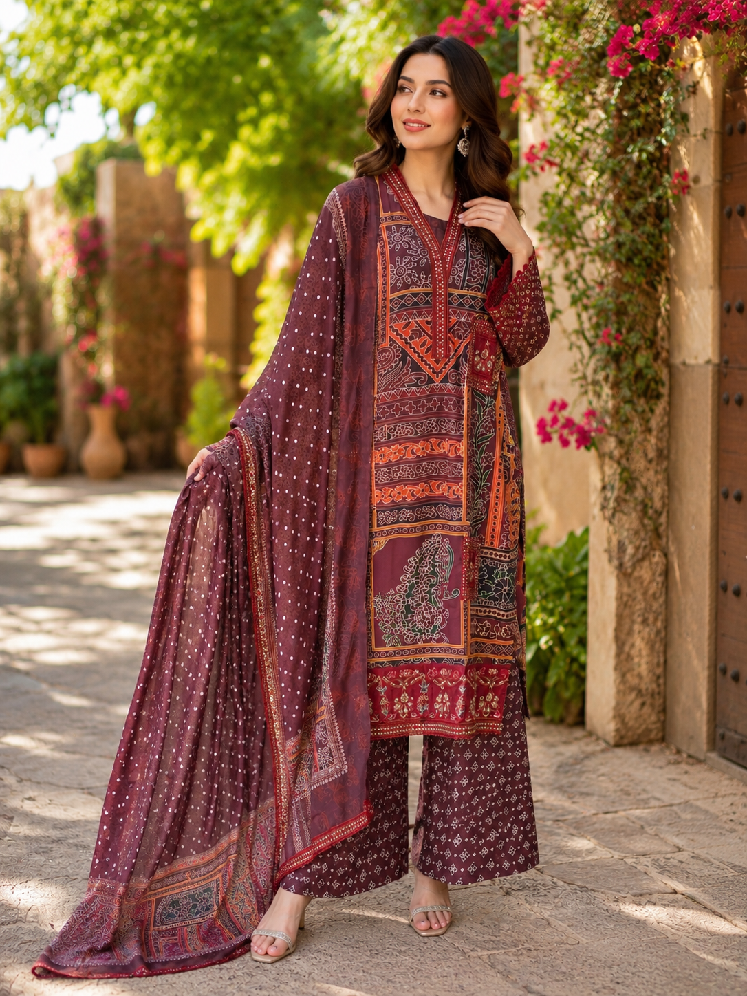 (303) Premium 4-Piece Ethnic Suit | Sequin Chiffon & Embroidered Elegance