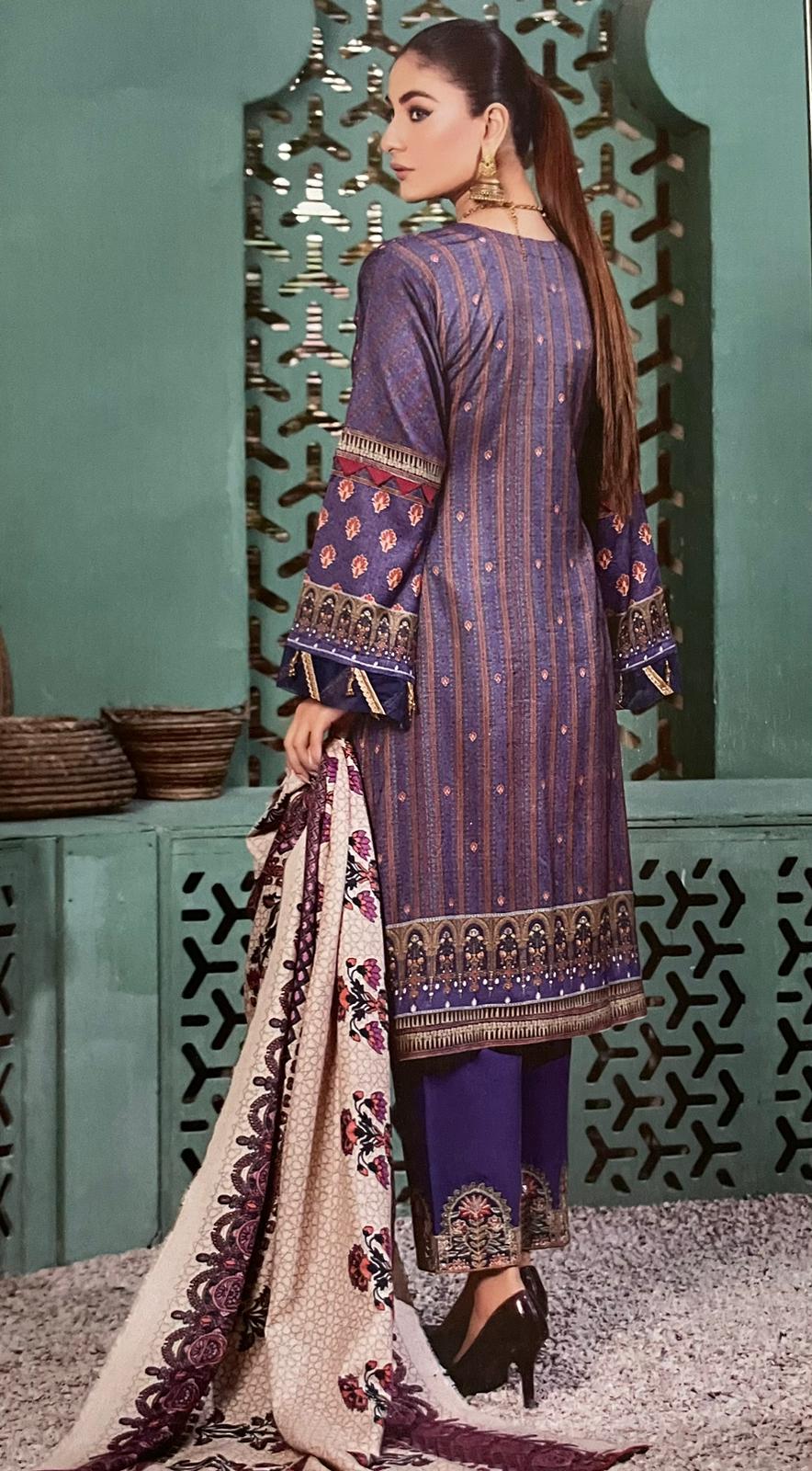 (28) Munira Pakistani Dhanak Winter Three-Piece Pashmina Suit & Printed Shawl