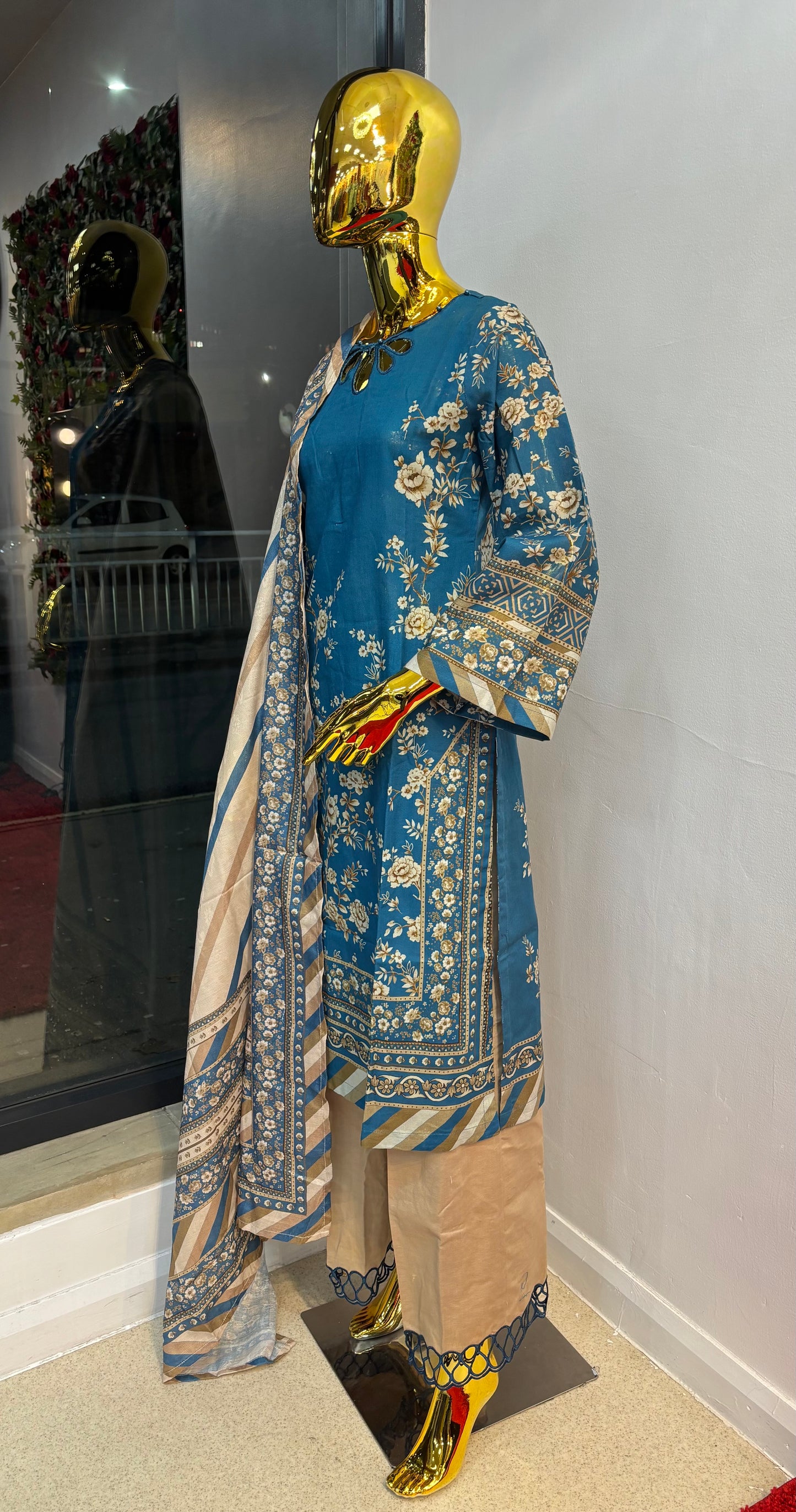 (136) Simran's Embroidered Printed Palazzo Soft Khaddar Ready-Made Suit