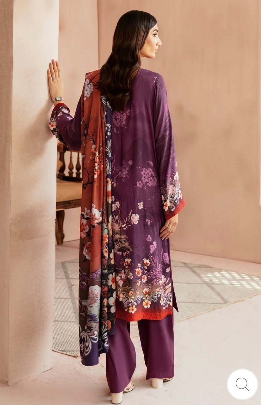 (190) Riwaj by Ramsha Viscose Embroidered Suit with Printed Dupatta
