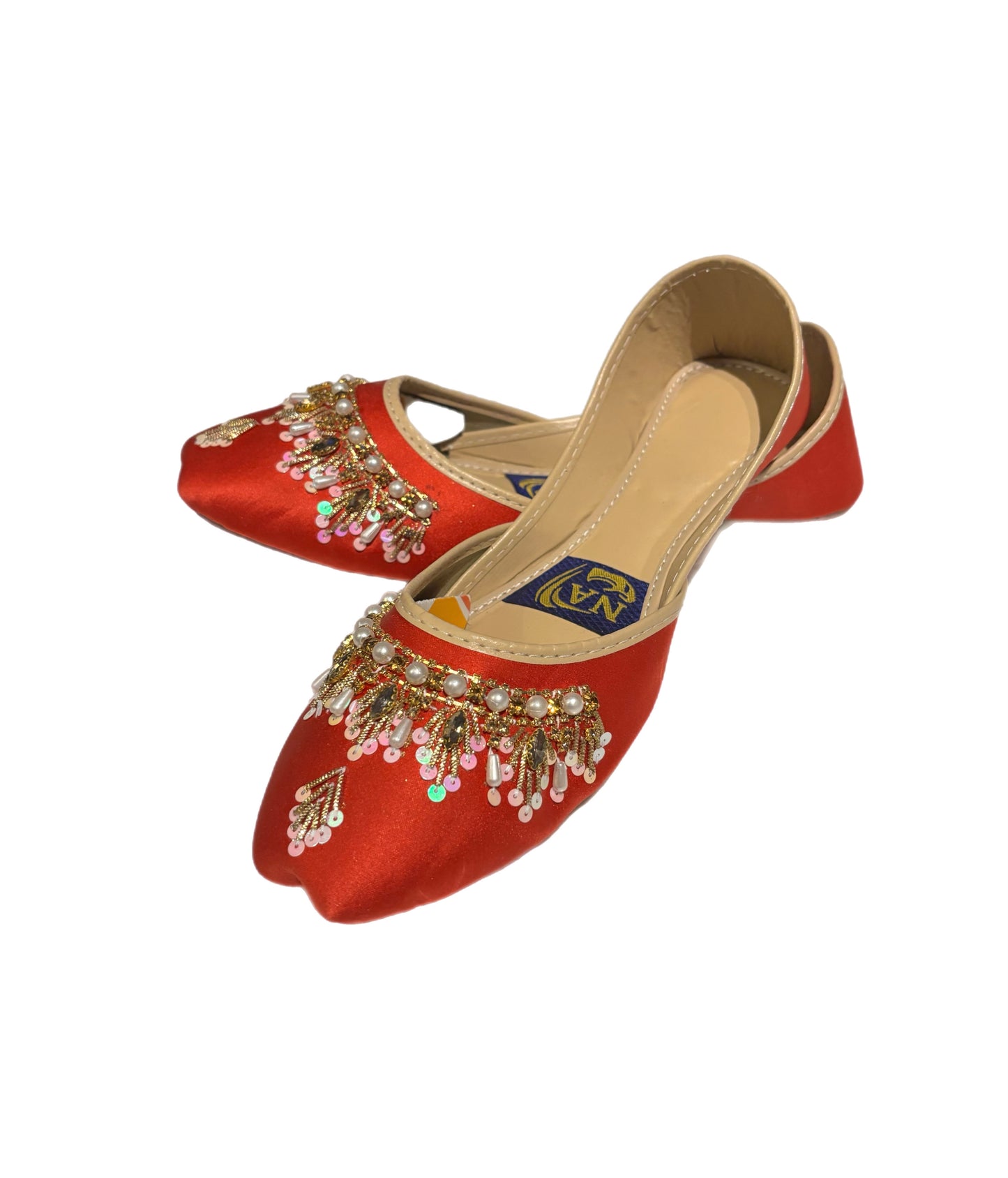 (S3) Handmade Satin Khusa – Gold Embroidered Punjabi Jutti with Soft Foam Comfort
