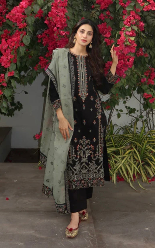 (171) Tawakkal Embroidered Sequin Silky Lawn Suit with Khaddi Dupatta