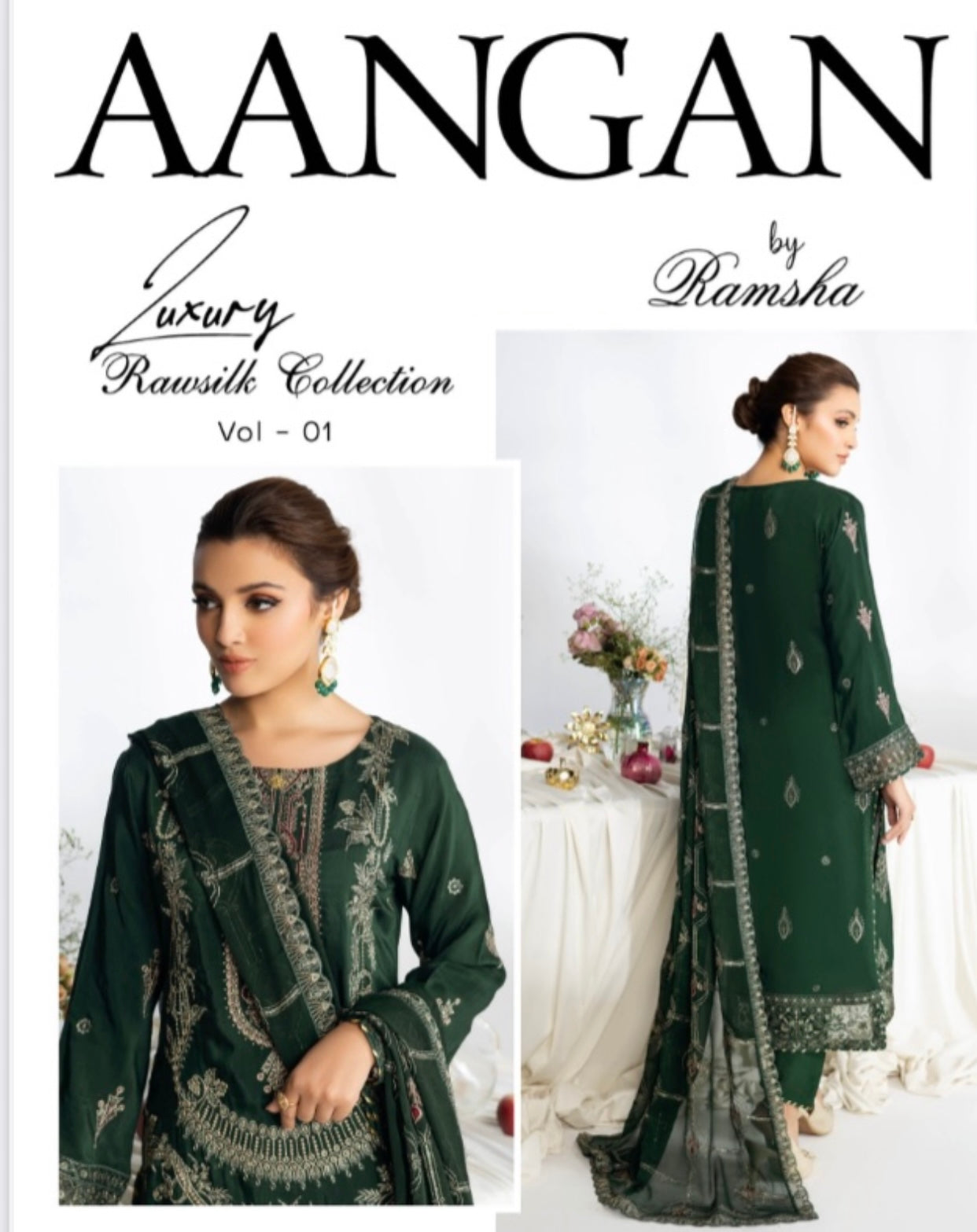 (305) Ramsha Aangan Luxury Raw Silk Collection – Ready-to-Wear 3-Piece Suit