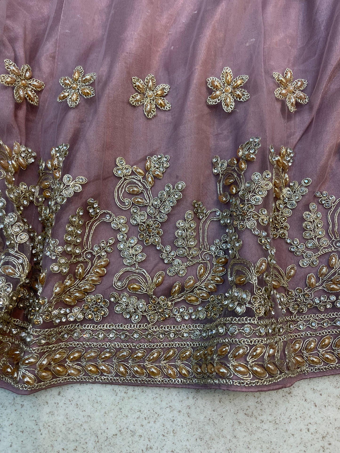 (143) Indian Mauve Sharara Suit - Heavy Diamante Embroidered Umbrella Dress