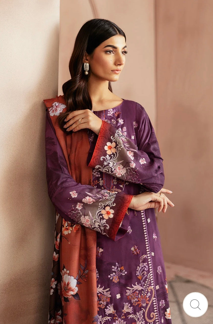 (190) Riwaj by Ramsha Viscose Embroidered Suit with Printed Dupatta