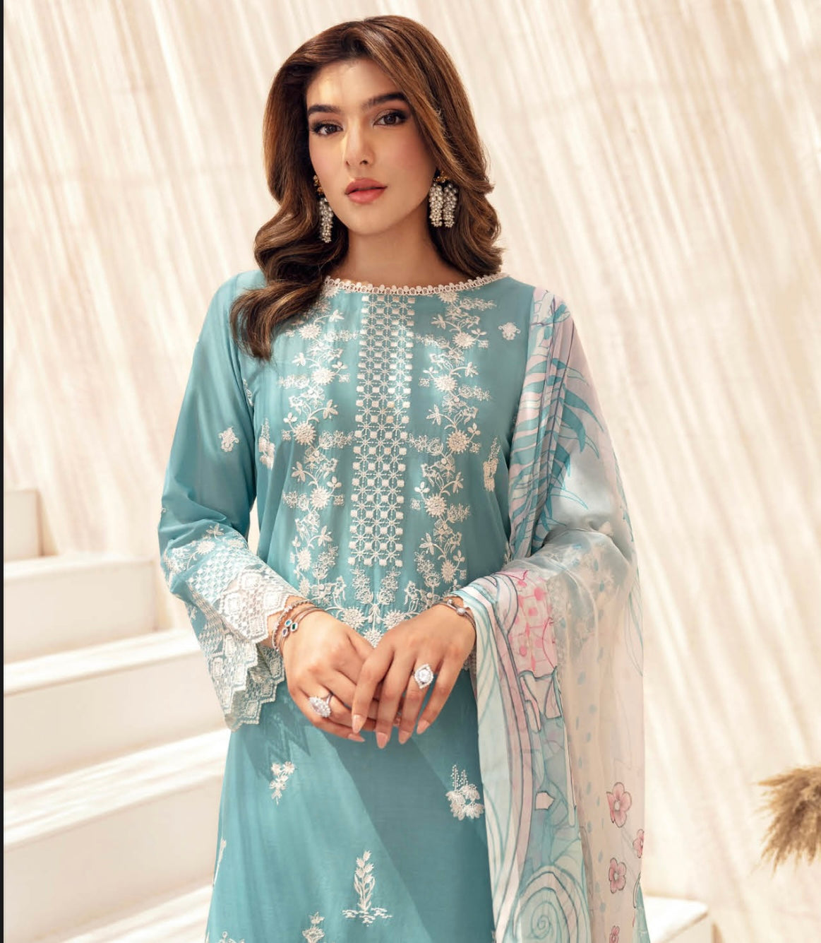 (191) Ramsha Andaaz Luxury Lawn Embroidered Palazzo Ready Made Suit