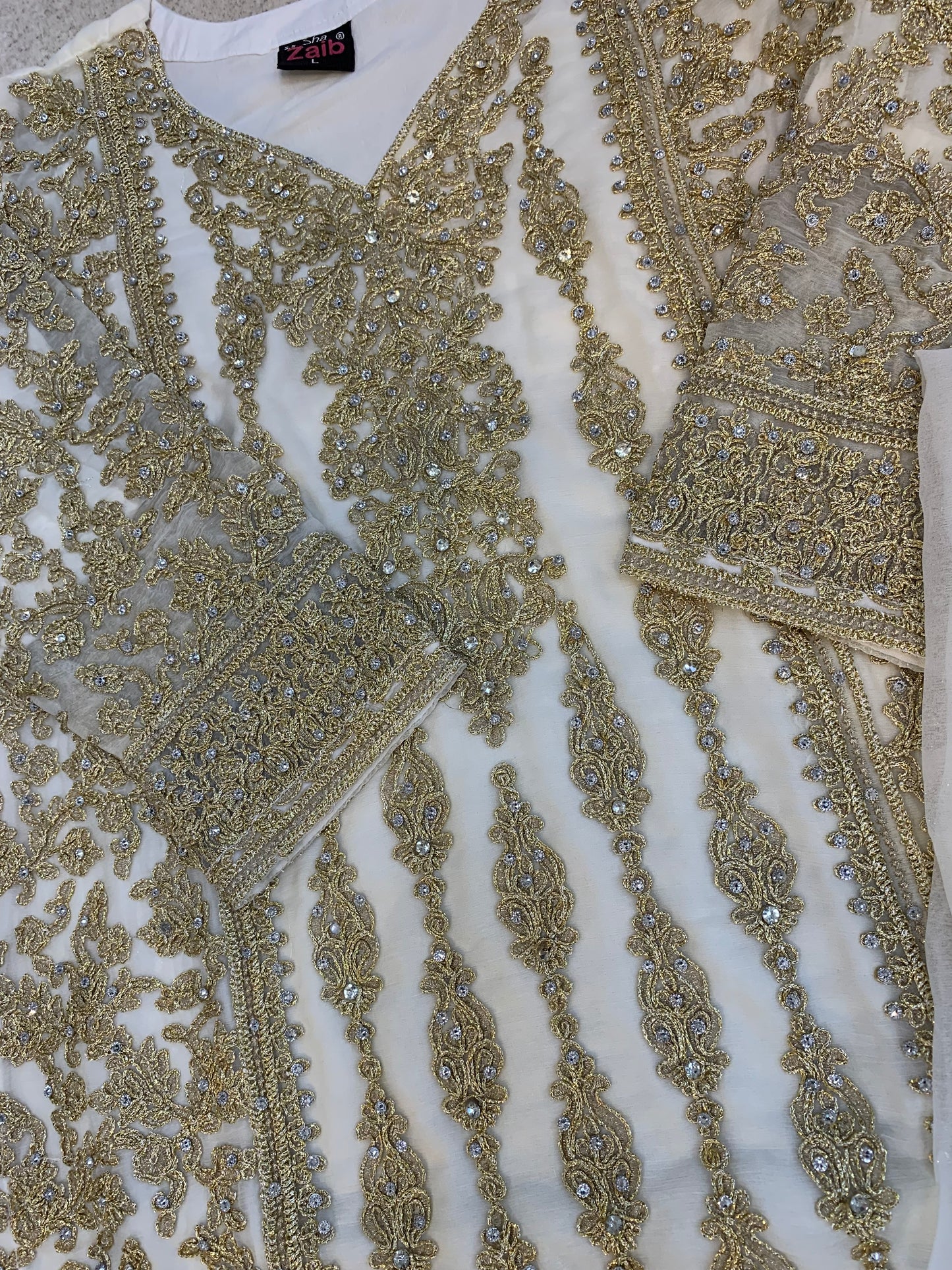 Zaib chiffon embroidered stone work wide plazzo chiffon dupatta ready to wear