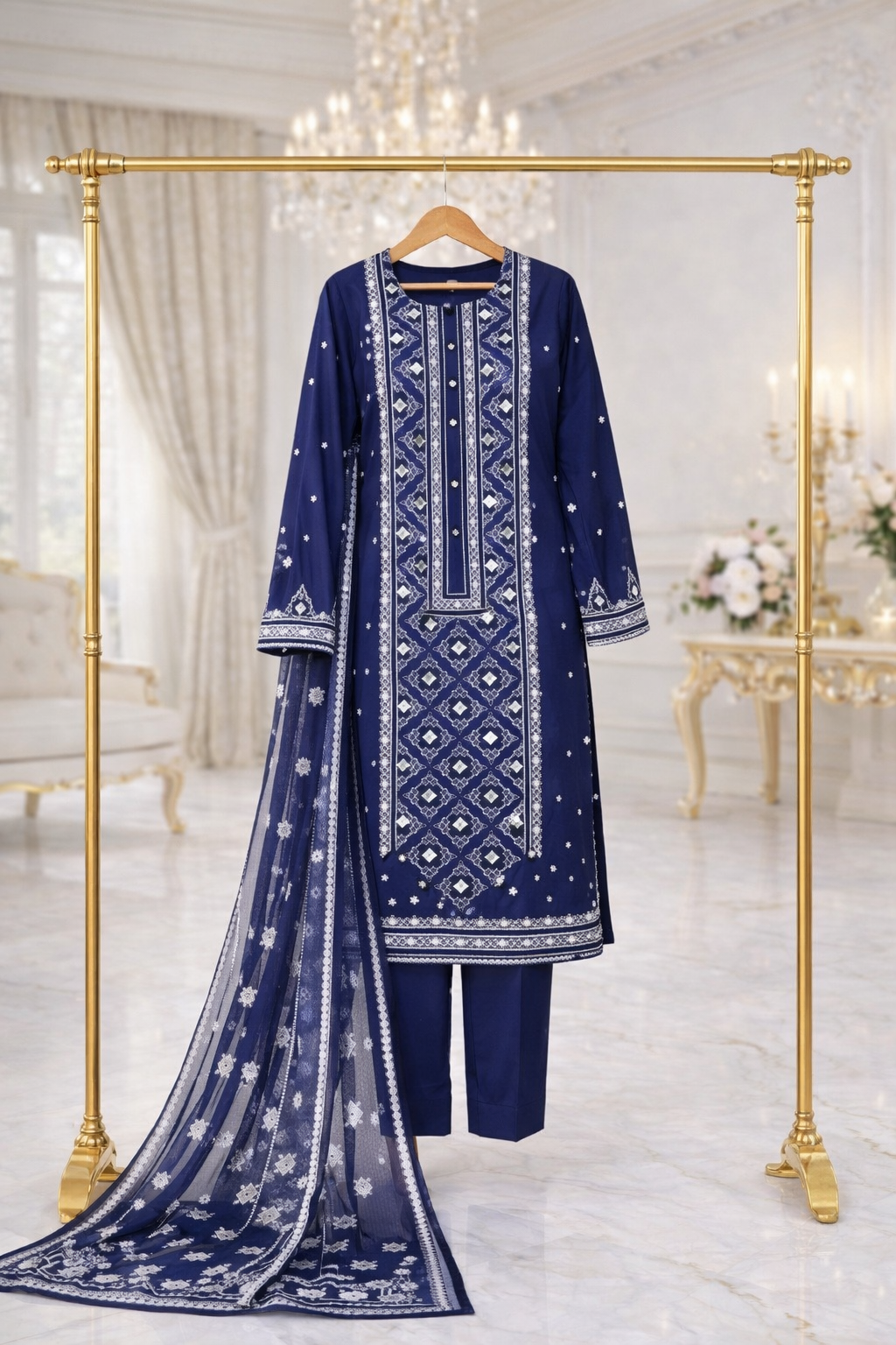 (164) Viscose Embroidered Suit with Vibrant Digital Dupatta Soft and Breathable Ready Made