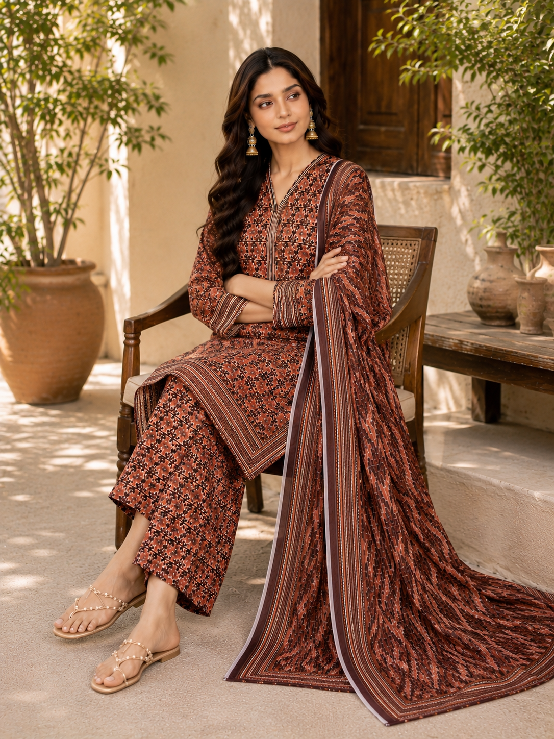Bin saeed Lawn Suit Print & Contrast Dupatta ready to wear