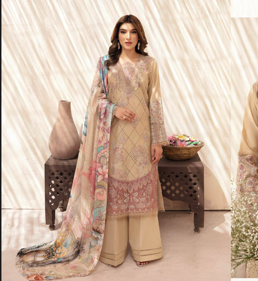 (189) Ramsha Andaaz Luxury Fully Lined Lawn Embroidered Ready Made Suit