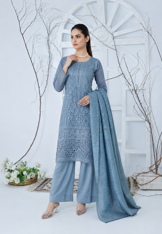 (277) Ready Made Organza Suit | Sequin Chikankari Embroidery