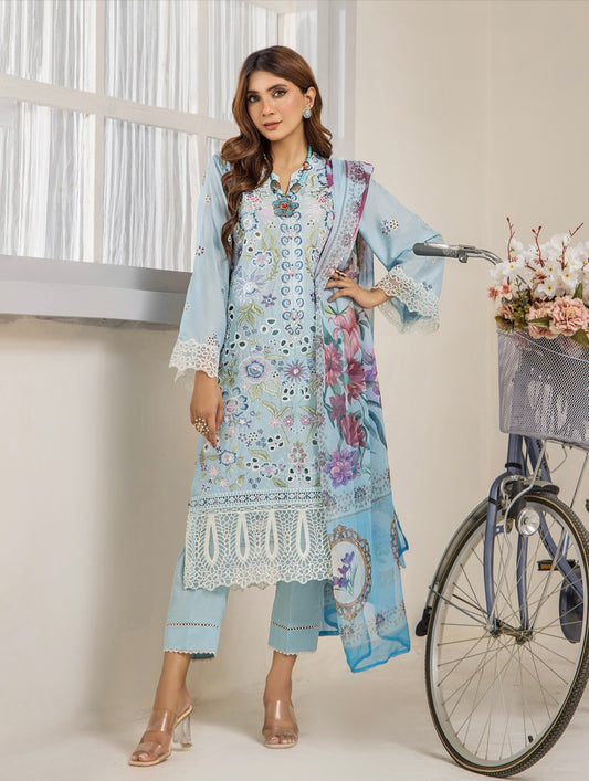 (295) Mayra Wisteria Elegance – Ready-to-Wear Lawn Shirt with Cotton Trousers & Printed Chiffon Dupatta