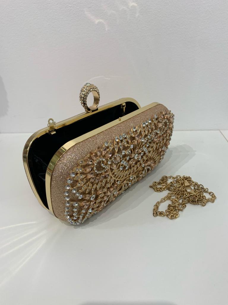 (219) Ladies Gold Clutch Bag with Clasp Opening In Mutliple Colours