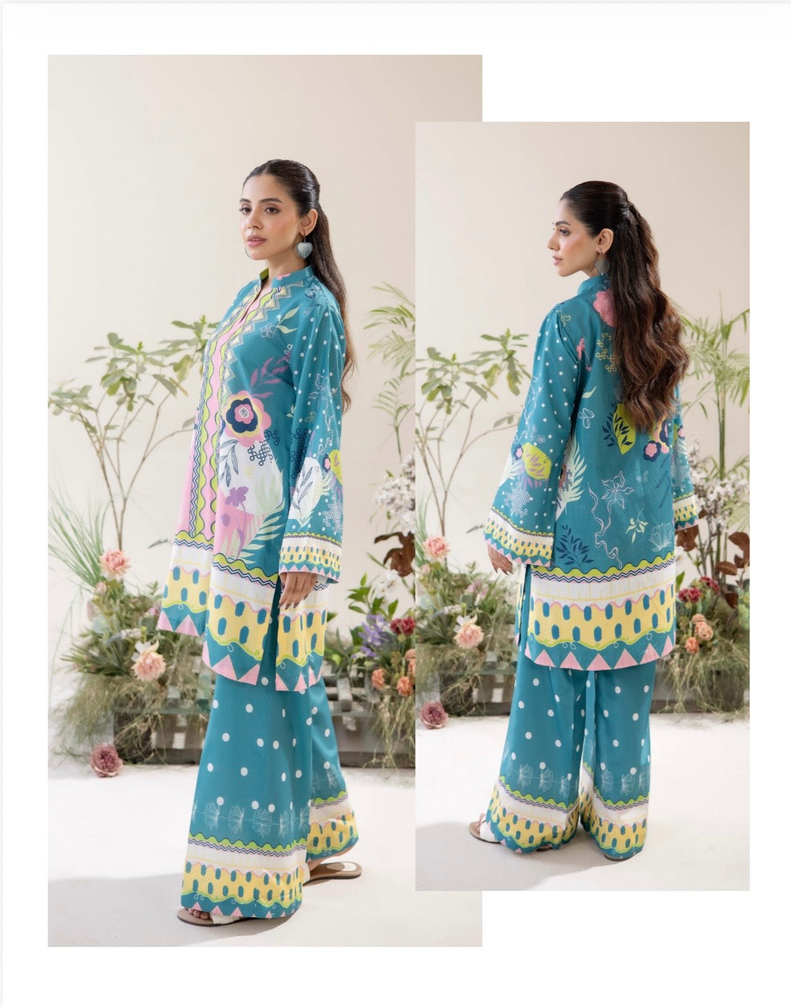 (70) Adan’s co ord edit set printed floral satin lawn ready to wear