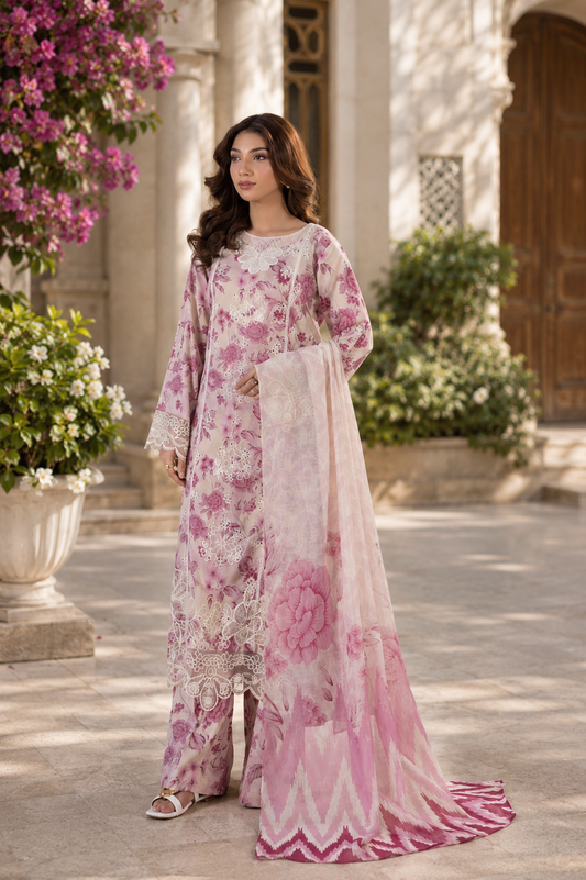 (199) Adan’s Libas Printed Lawn Suit | Lace Embroidery & Voile Dupatta