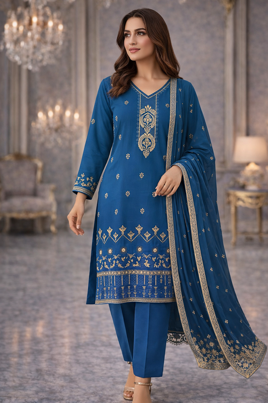 (241) soft Lightweight Silky Viscose suit Embroidered Chiffon Dupatta Designed for Comfortable Ready-to-Wear Elegance