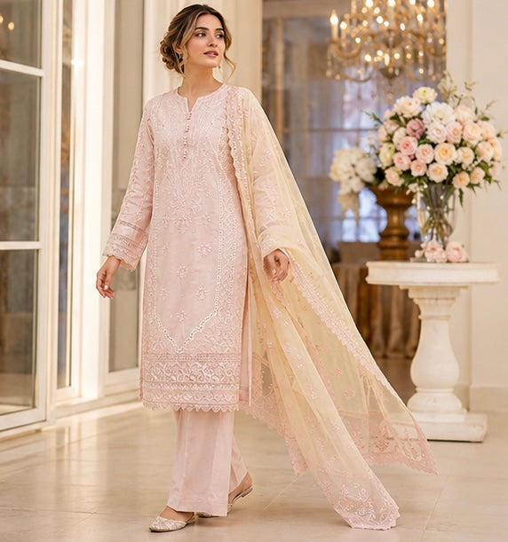 (198) Munira premium lawn chiffon plazzo dupatta lace sequins fully lined ready to wear