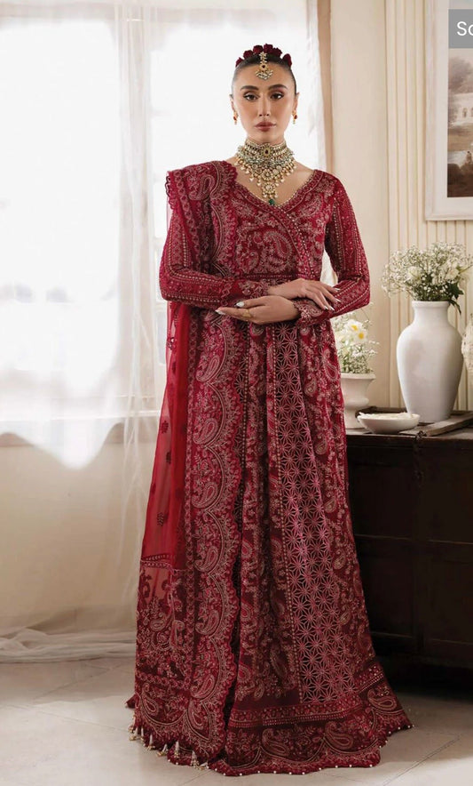 (184) Muse by Serene Cerise Pink Pearl & Gold Thread Embroidered Ready-Made