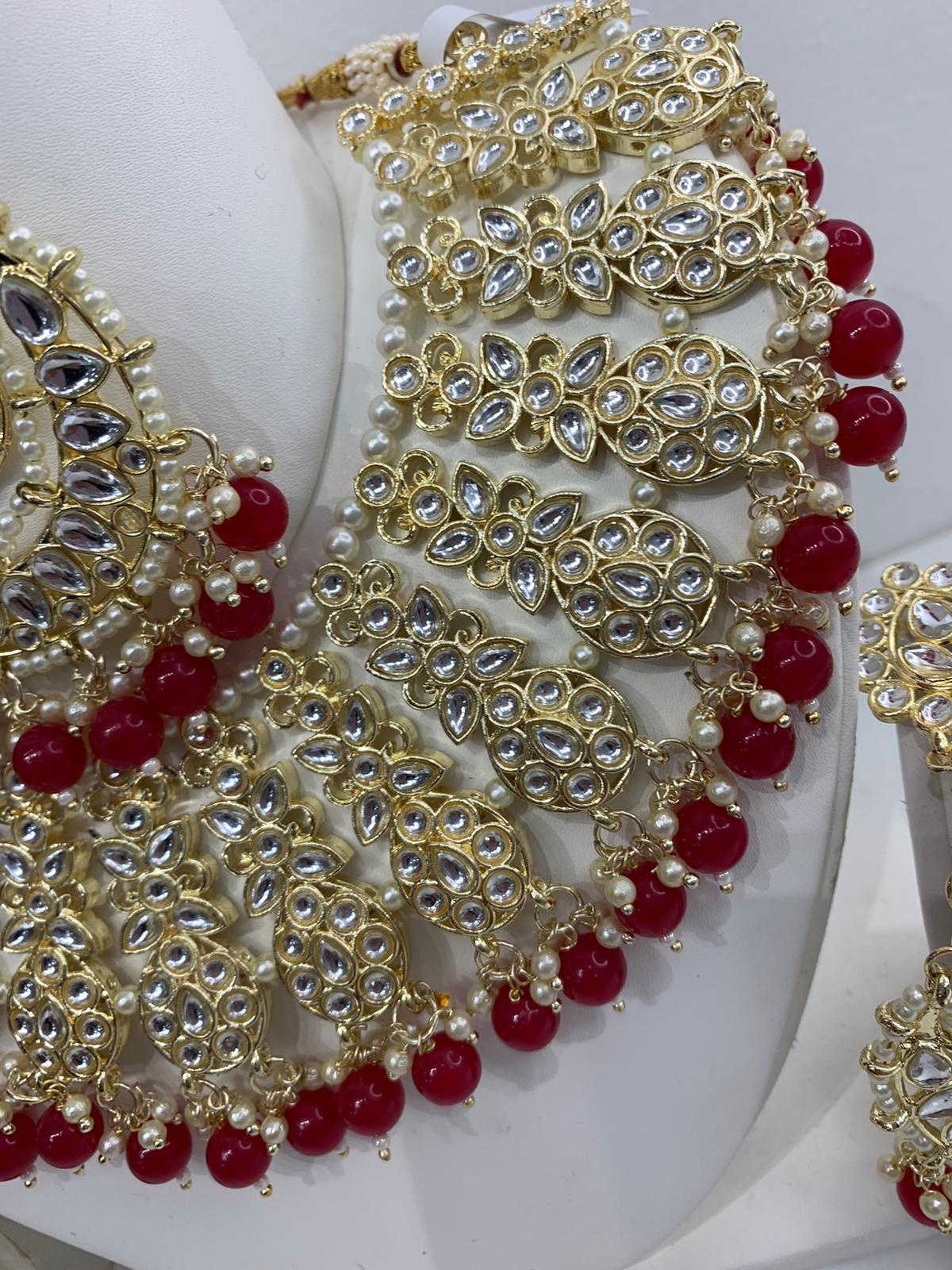 Pakistani elegant deep red silver diamonte jewelry set