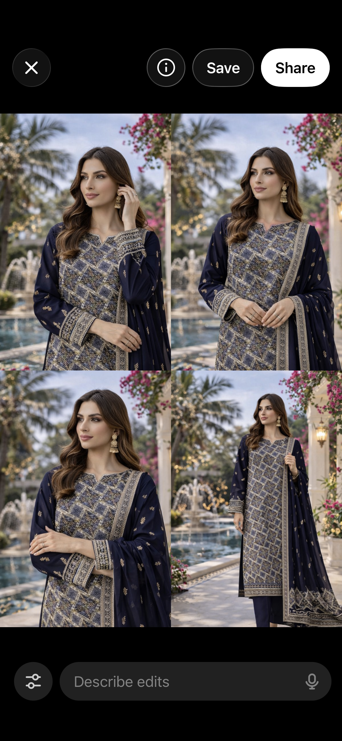 (359) Elegant navy blue fancy zari lawn suit, ready-to-wear, beautifully crafted with intricate detailing and paired with a four-sided (chaar patti) richly embroidered dupatta for a complete graceful look.