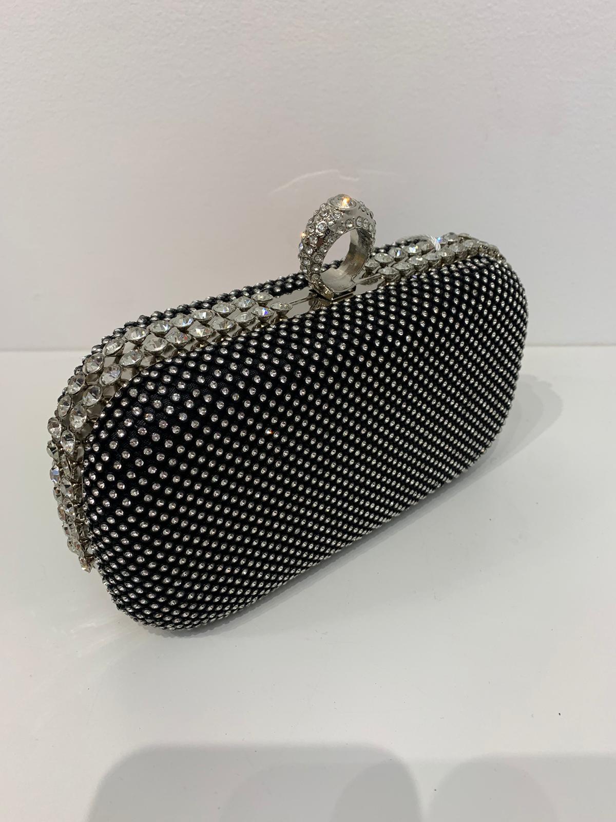 (236) Ladies Round Clutch Bag with Clasp Opening & Long Chain