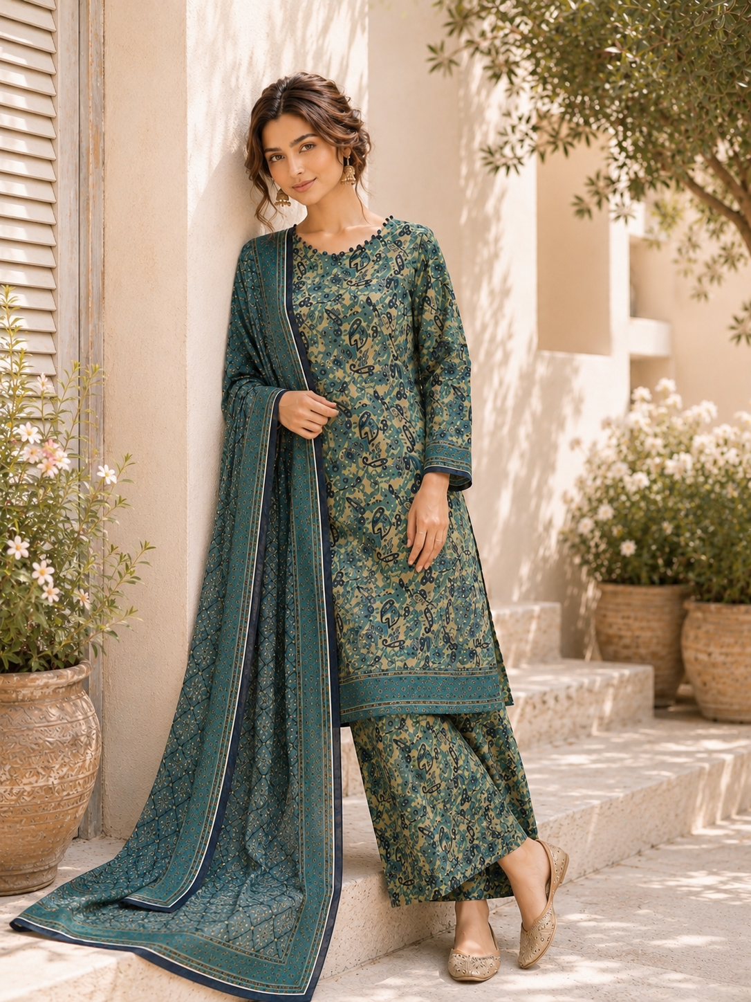 Bin saeed Lawn Suit Print & Contrast Dupatta ready to wear