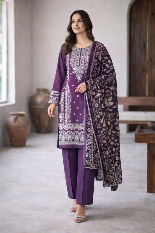 (321) Pakistani Viscose Suit | Thread Embroidery & Palachi Dupatta