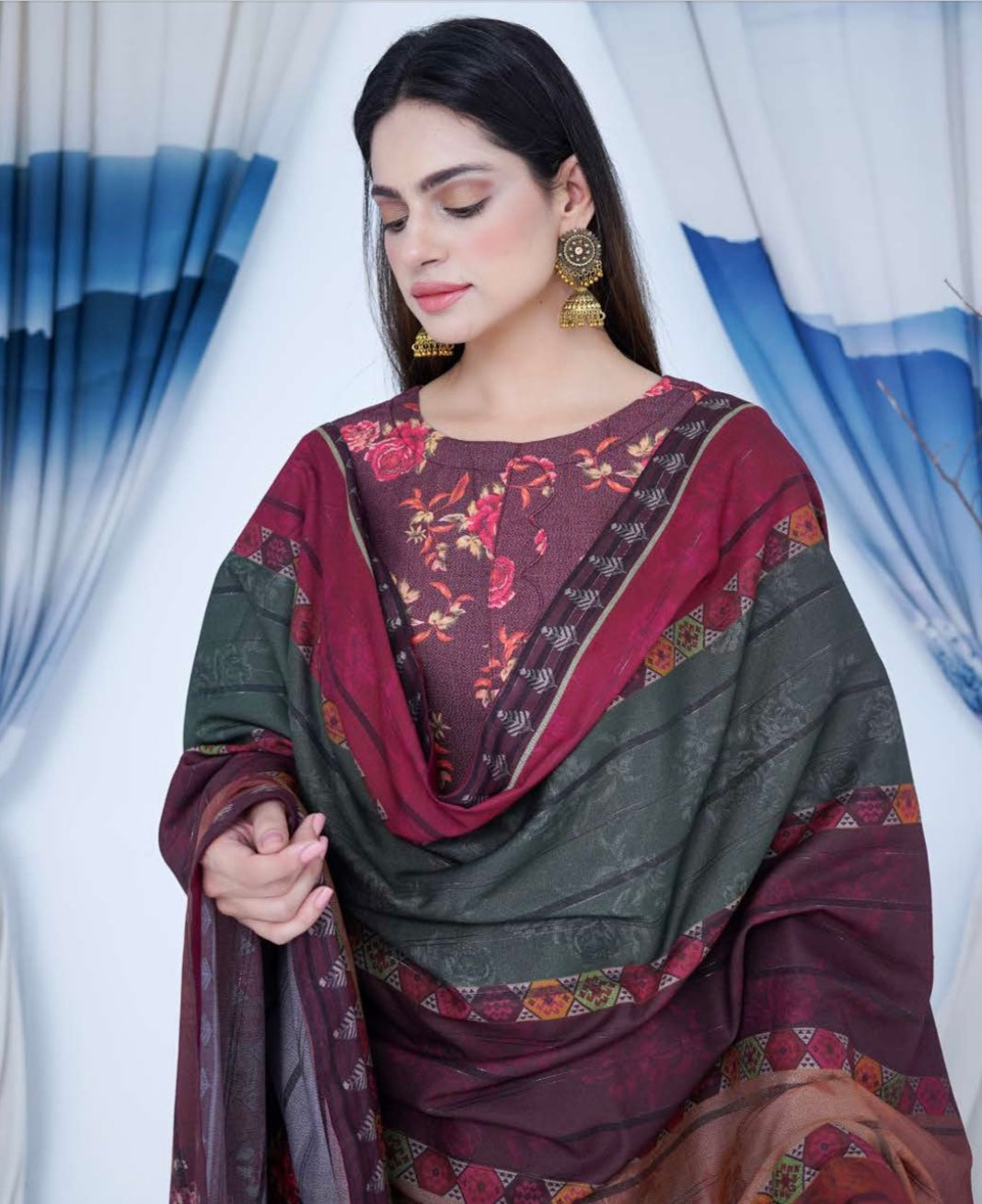 (166) Luxury Dhanak Embroidered Suit | 3 Piece Ready to Wear Winter Collection