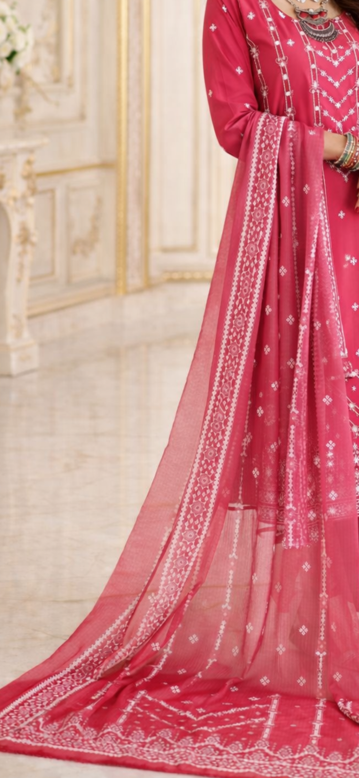 (8) Viscose Embroidered Suit with Vibrant Digital Dupatta Soft and Breathable