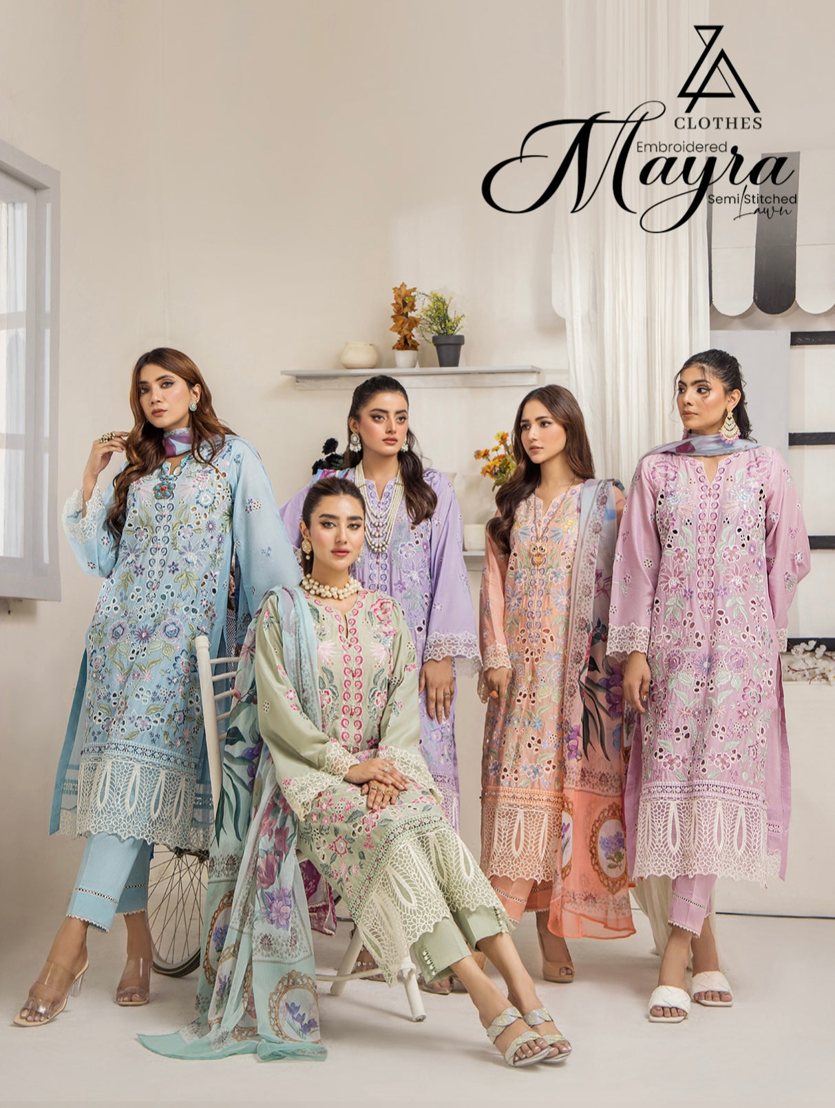 (177) Maya Enchanted Moss – Ready-to-Wear Lawn Kameez with Cotton Trousers & Chiffon Printed Dupatta