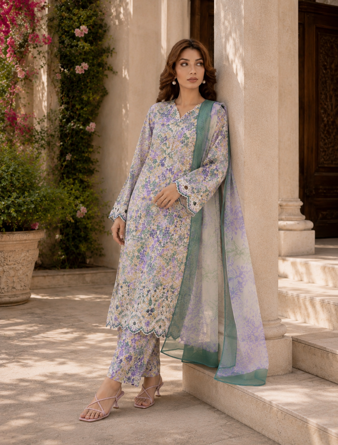 (183) Adan’s Libas Printed Lawn Suit | Lace Embroidery & Voile Dupatta