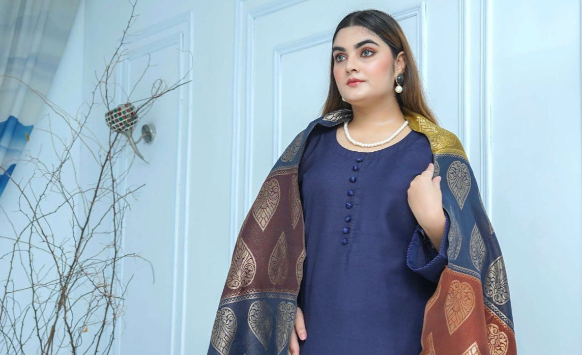 (147) Pakistani Dhanak Contrast Shawl Suit | Autumn Winter Ready to Wear