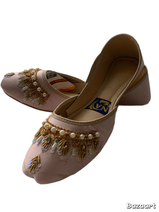 (S31) Handmade Satin Khusa – Gold Embroidered Punjabi Jutti with Soft Foam Comfort