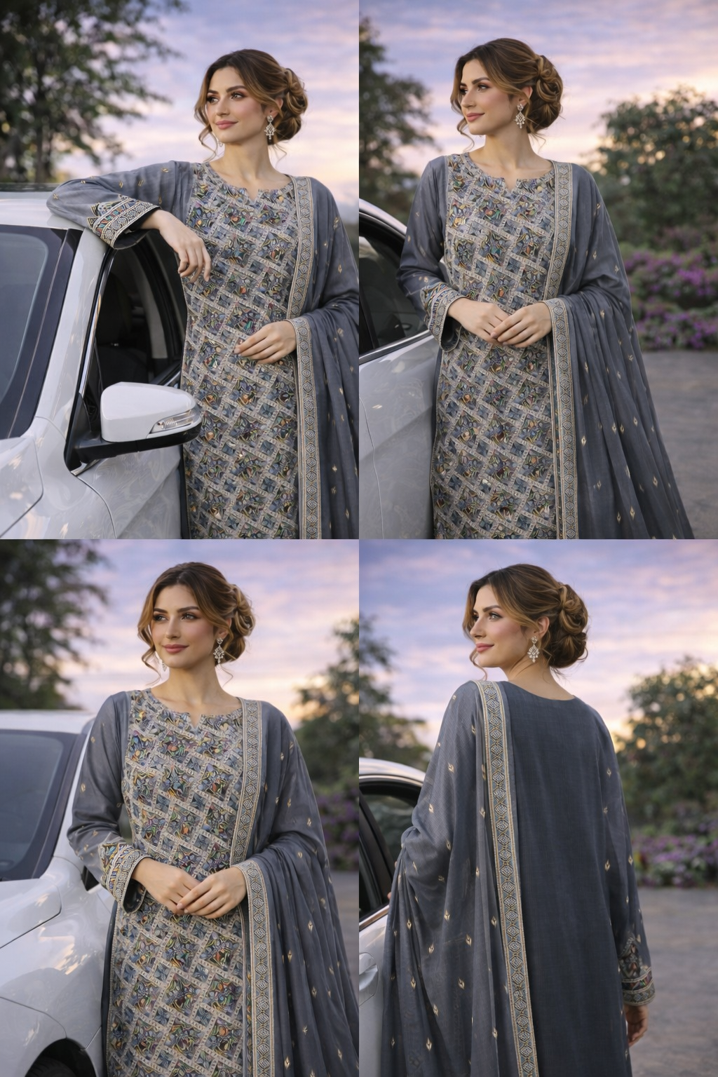 (355) Elegant grey fancy zari lawn suit, ready-to-wear, beautifully crafted with intricate detailing and paired with a four-sided (chaar patti) richly embroidered dupatta for a complete graceful look