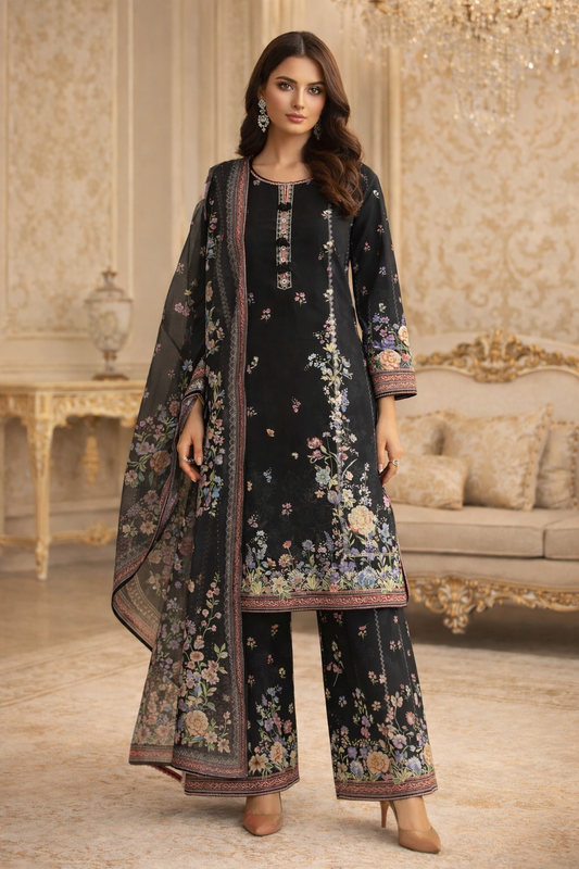 (198) Bin Saeed Ready-to-Wear floral Printed Lawn Suit with Printed Dupatta & Trousers
Elegant and comfortable ready-to-wear suit features a beautiful printed shirt