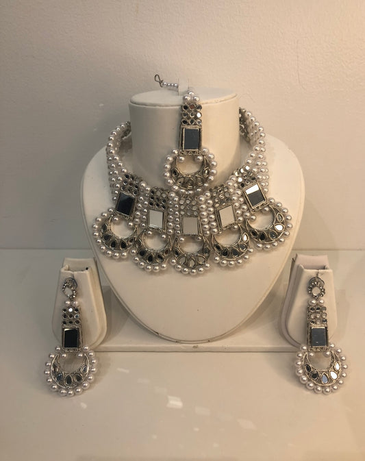 Pakistani silver pearl jewelry set