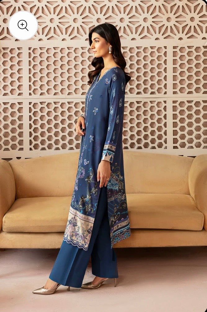 (196) Riwaj by Ramsha Viscose Embroidered Suit with Printed Dupatta