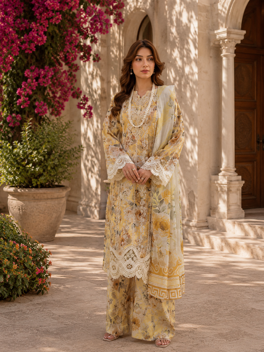 (162) Adan’s Libas Printed Lawn Suit | Lace Embroidery & Voile Dupatta
