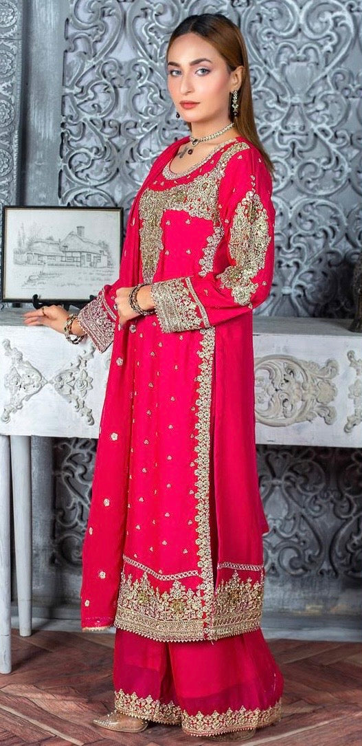 (98) Crinkle Chiffon Palazzo Suit – Embroidered Elegance with Chiffon Dupatta | Ready-to-Wear