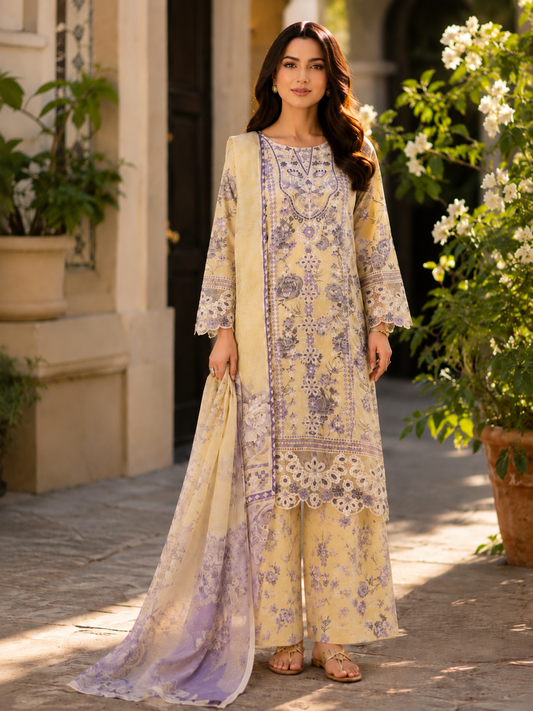 (197) Adnan libas lawn printed floral lace embroidered printed trousers voile lawn dupatta ready to wear