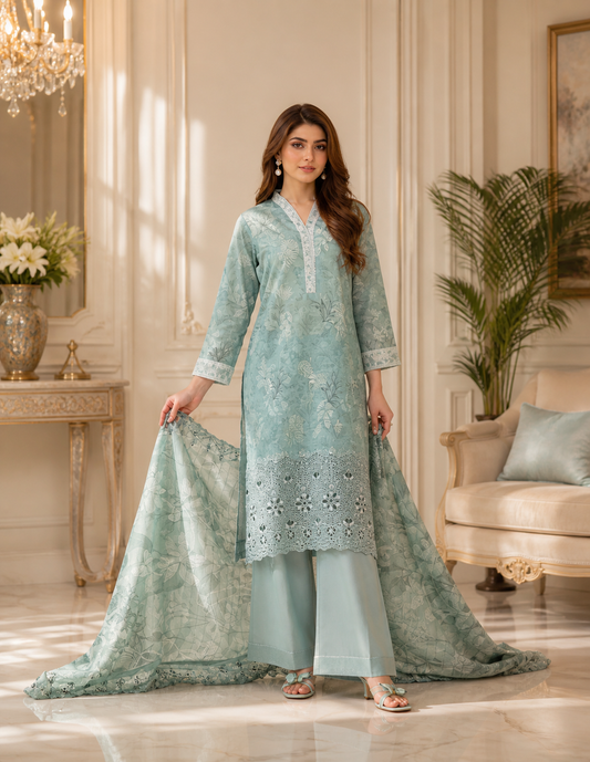 (144) Tawakkal Lawn Suit | Floral Print & Embroidered Dupatta