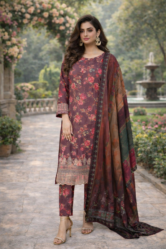 (166) Dhanak Embroidered 3-Piece Suit – Cozy Winter Elegance