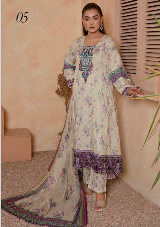 (11) Luxury Lawn Printed Trousers with Diamond Dupatta Ready-Made Suit