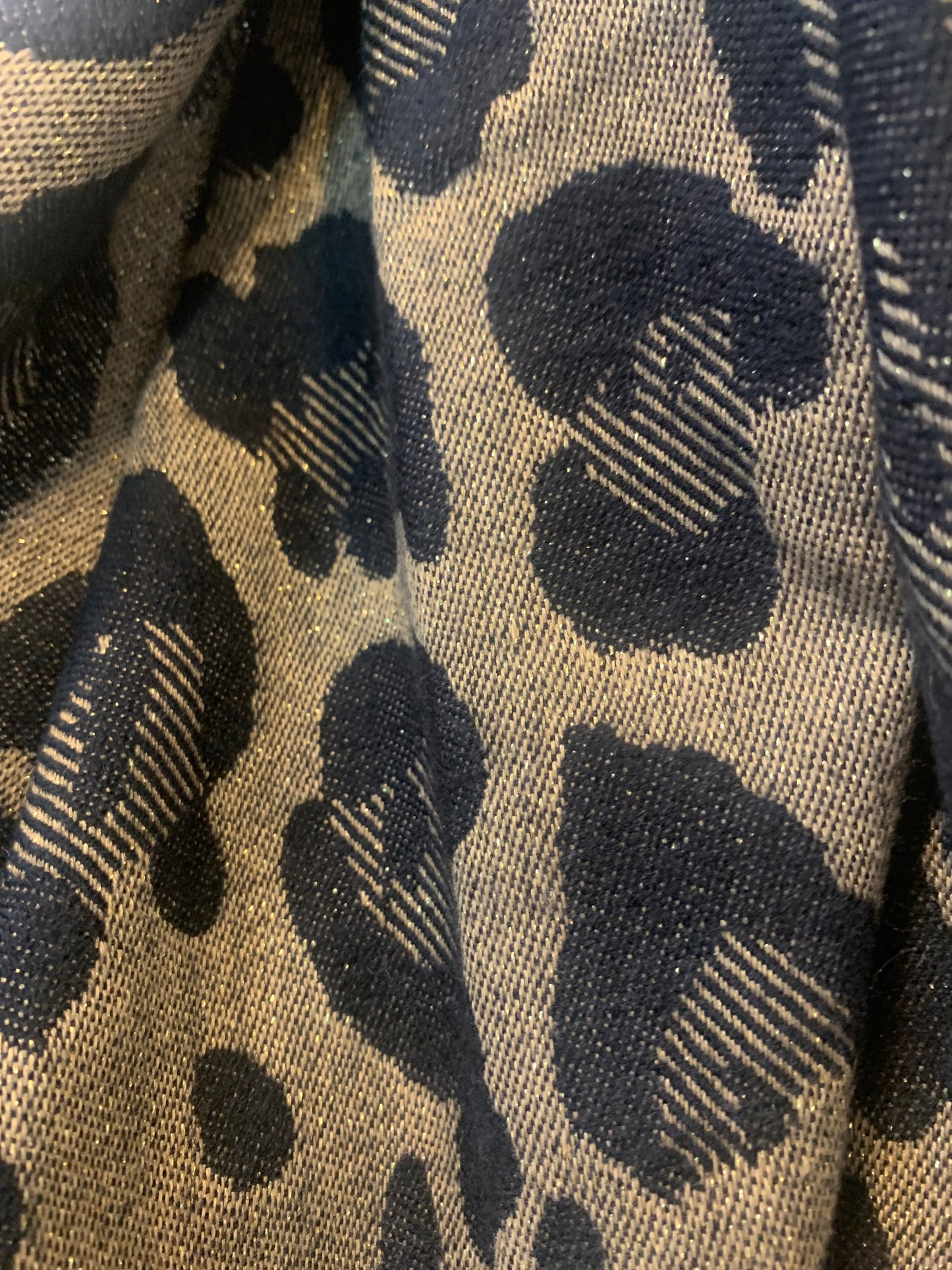 (12) Woolley leopard tassel shimmer printed winter thick scarf 27” wide length 73”