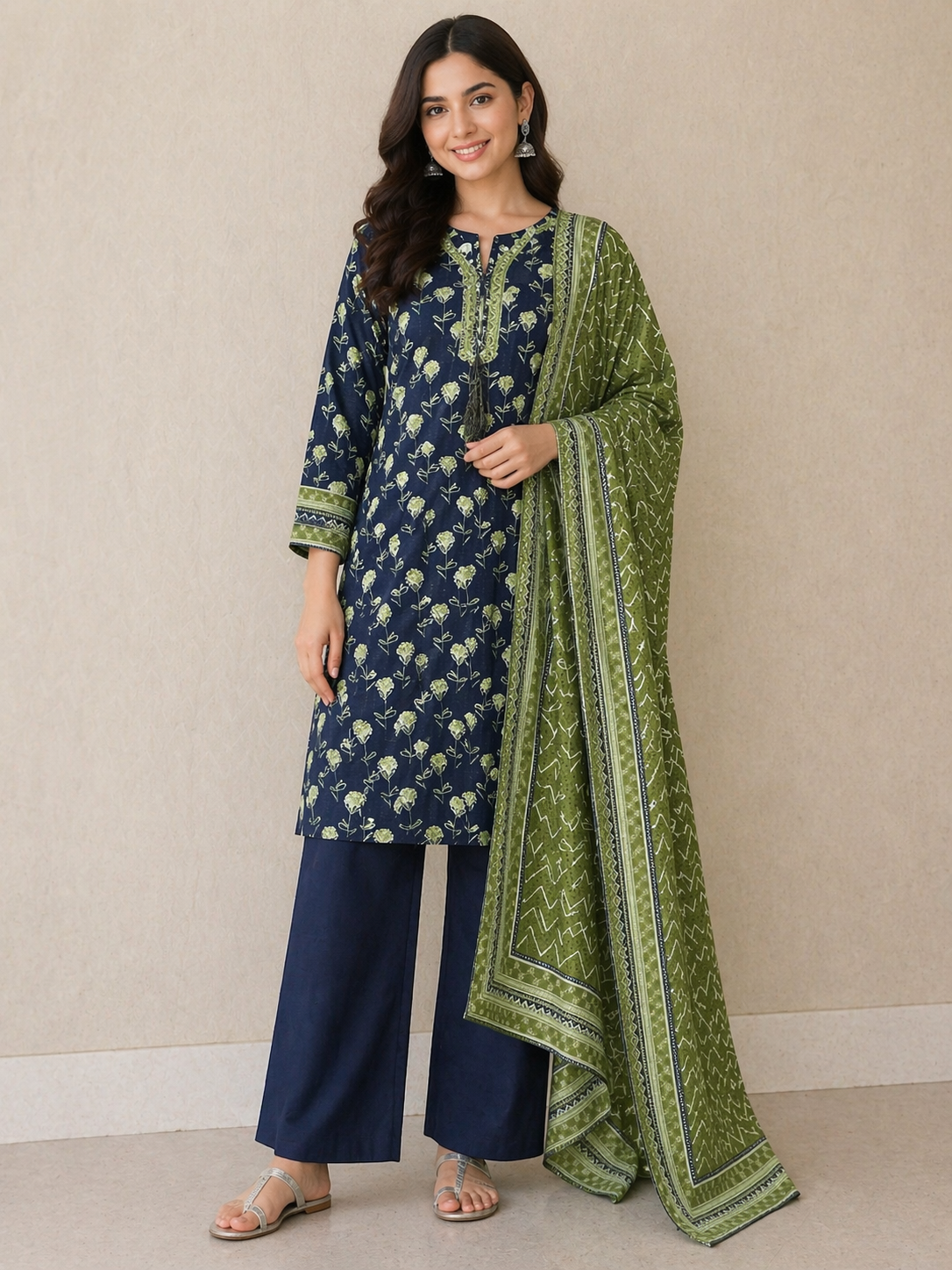 (118) Bin Saeed Floral Lawn Suit | Contrast Dupatta | Ready to Wear